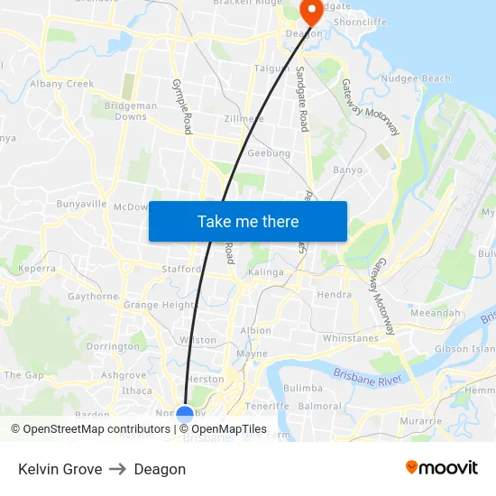 Kelvin Grove to Deagon map