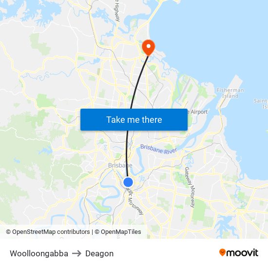 Woolloongabba to Deagon map