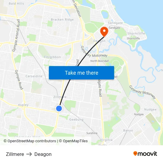 Zillmere to Deagon map
