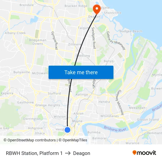 RBWH Station, Platform 1 to Deagon map