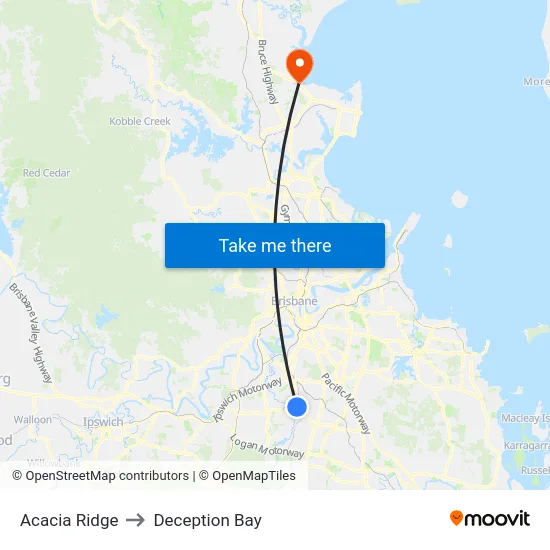 Acacia Ridge to Deception Bay map