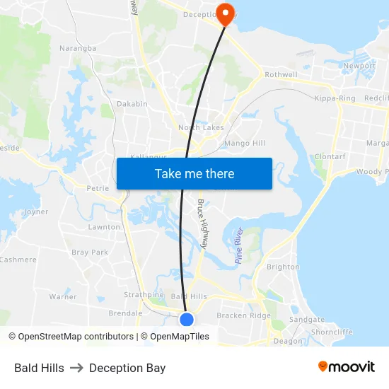 Bald Hills to Deception Bay map
