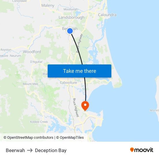 Beerwah to Deception Bay map