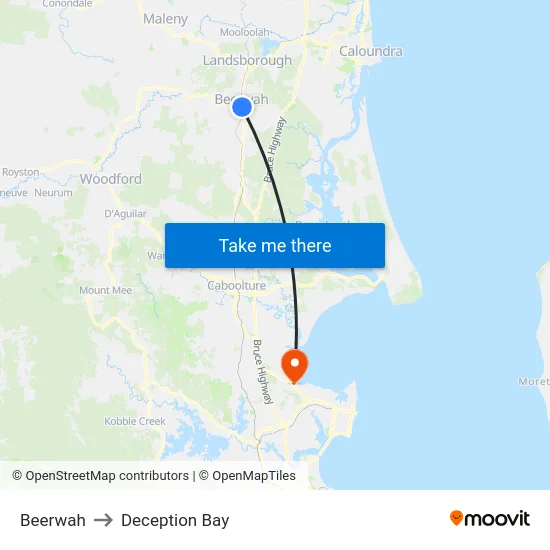 Beerwah to Deception Bay map