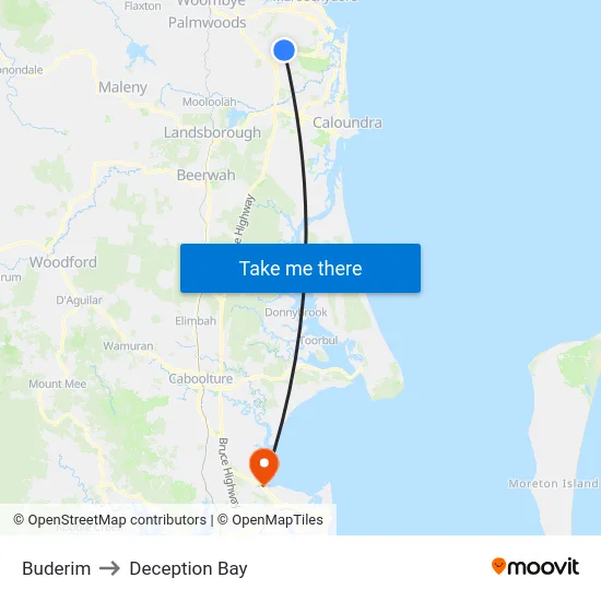 Buderim to Deception Bay map
