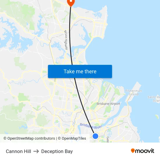 Cannon Hill to Deception Bay map