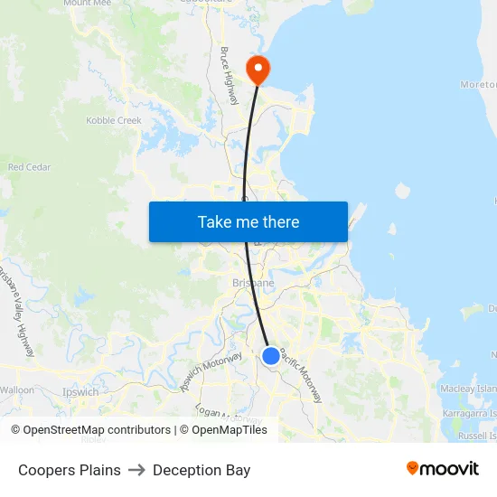 Coopers Plains to Deception Bay map