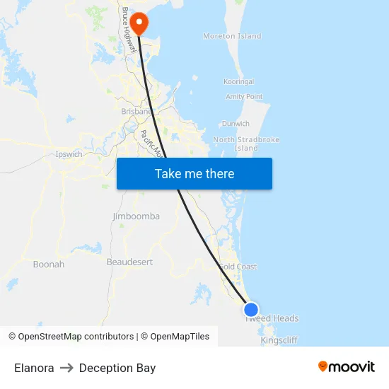 Elanora to Deception Bay map