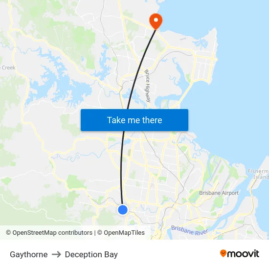 Gaythorne to Deception Bay map