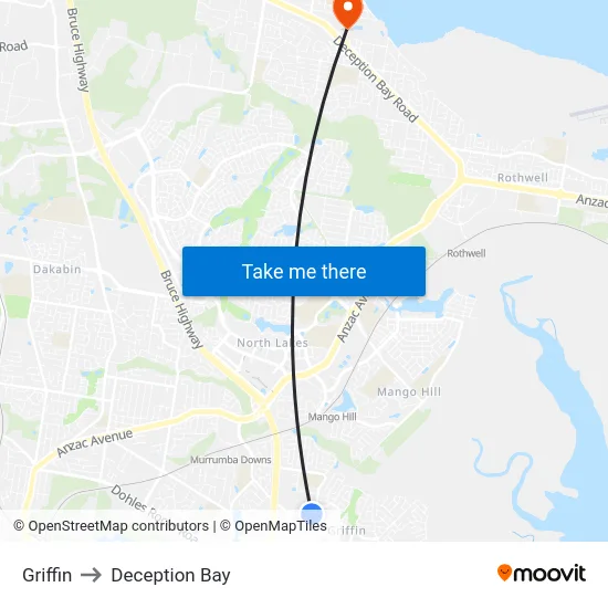 Griffin to Deception Bay map