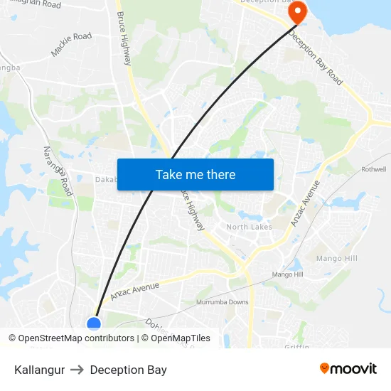 Kallangur to Deception Bay map