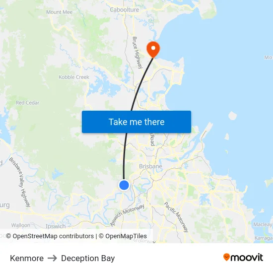 Kenmore to Deception Bay map