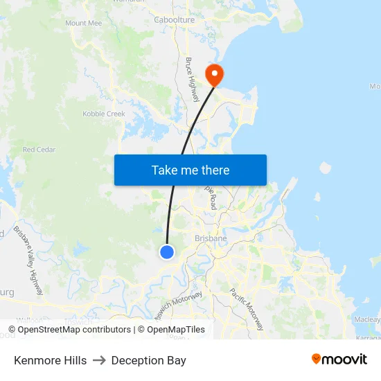 Kenmore Hills to Deception Bay map