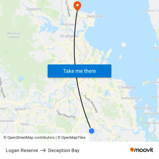 Logan Reserve to Deception Bay map