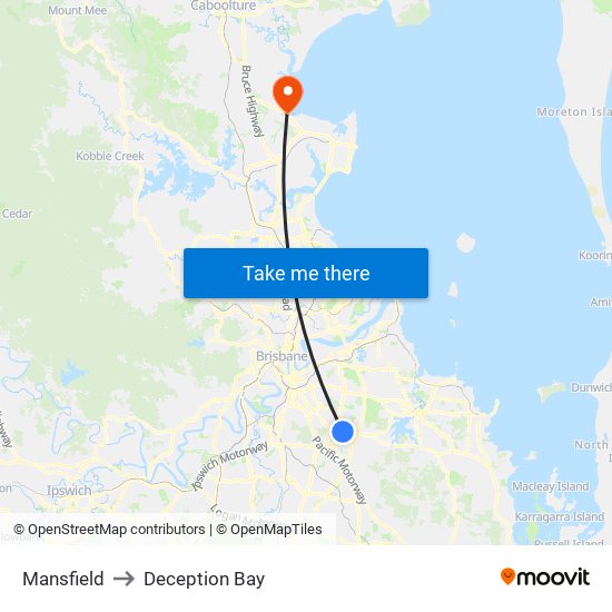 Mansfield to Deception Bay map