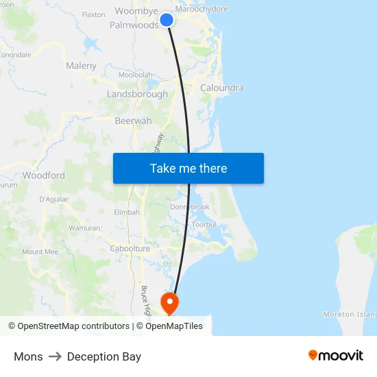 Mons to Deception Bay map