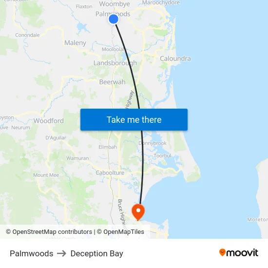 Palmwoods to Deception Bay map