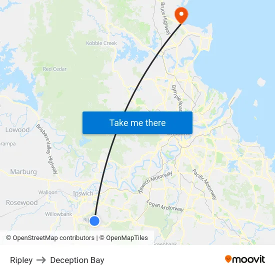 Ripley to Deception Bay map
