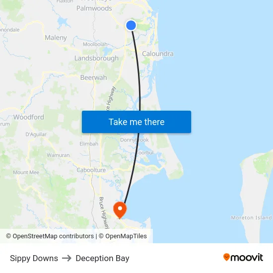 Sippy Downs to Deception Bay map