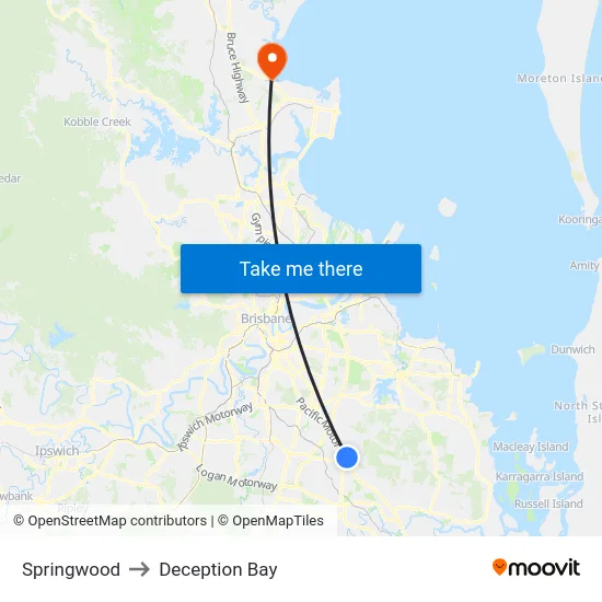 Springwood to Deception Bay map