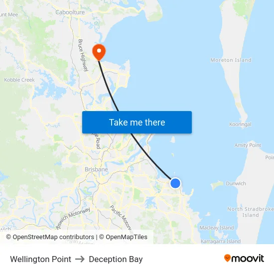 Wellington Point to Deception Bay map