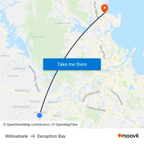 Willowbank to Deception Bay map