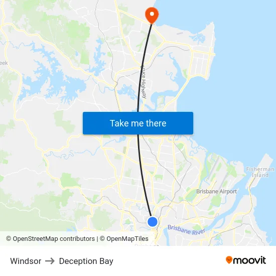 Windsor to Deception Bay map