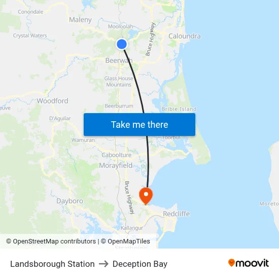 Landsborough Station to Deception Bay map