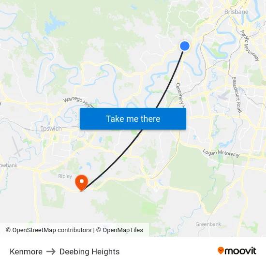 Kenmore to Deebing Heights map