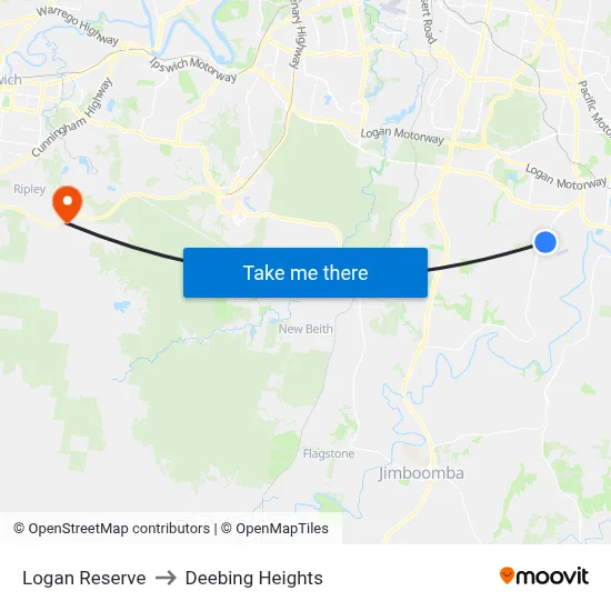 Logan Reserve to Deebing Heights map