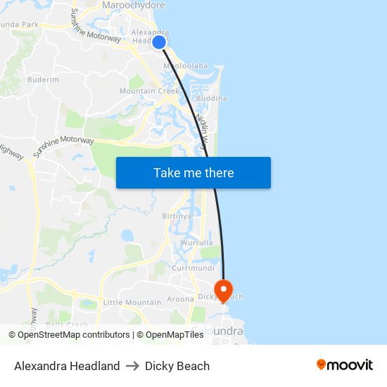 Alexandra Headland to Dicky Beach map