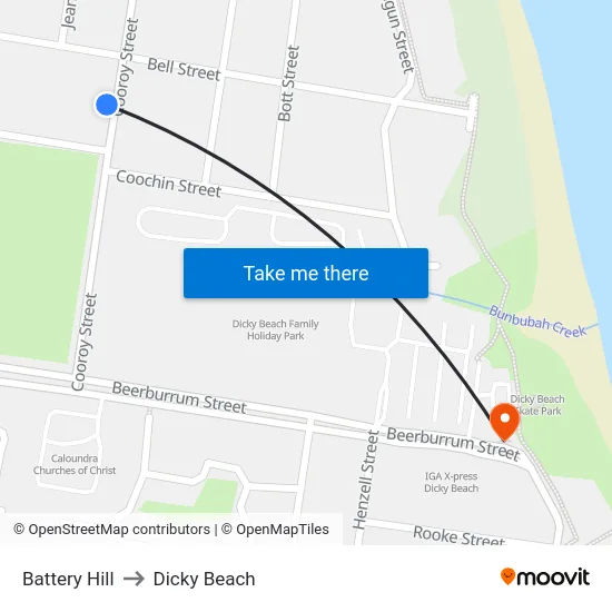 Battery Hill to Dicky Beach map