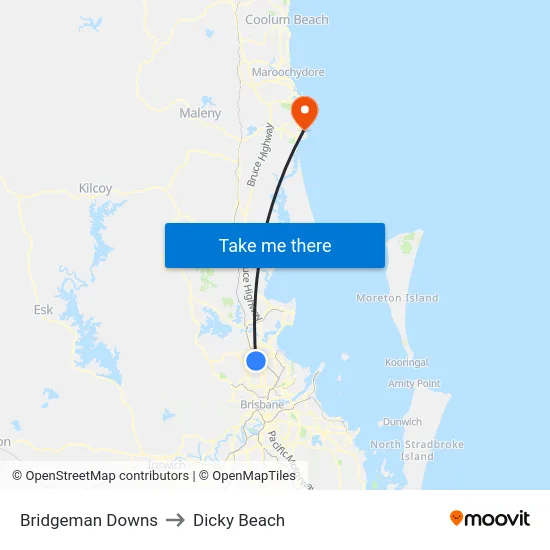 Bridgeman Downs to Dicky Beach map