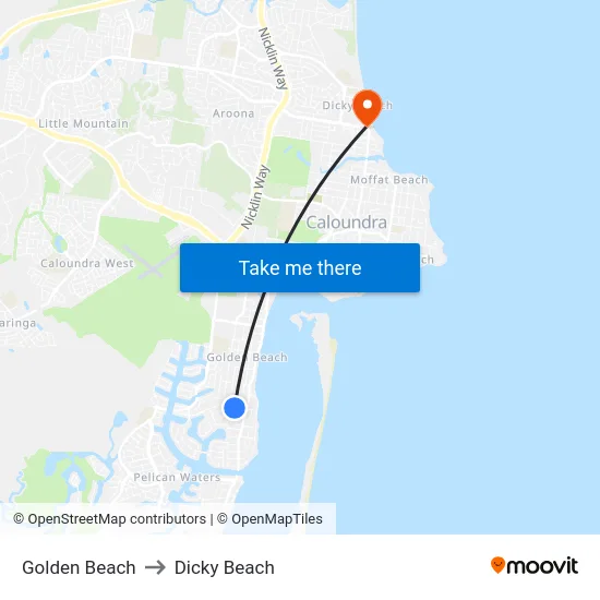 Golden Beach to Dicky Beach map