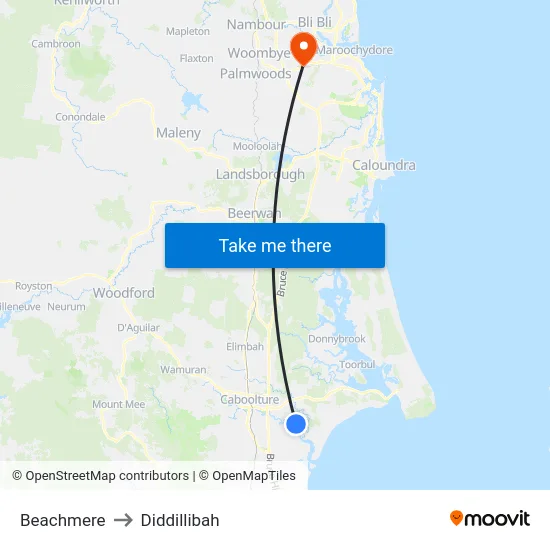Beachmere to Diddillibah map