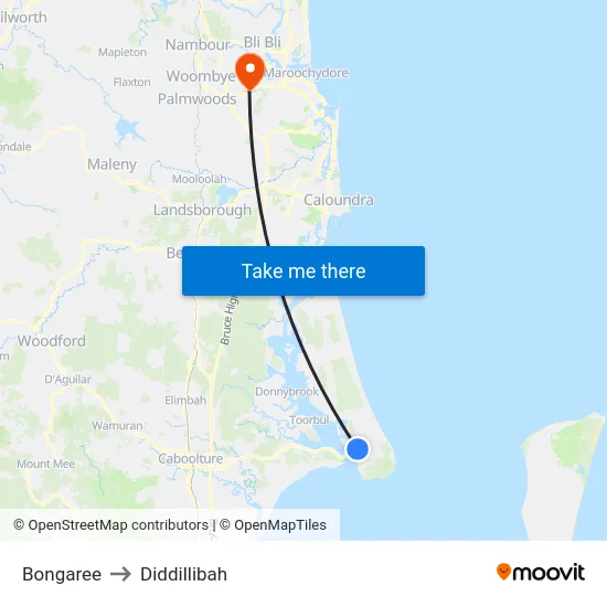 Bongaree to Diddillibah map