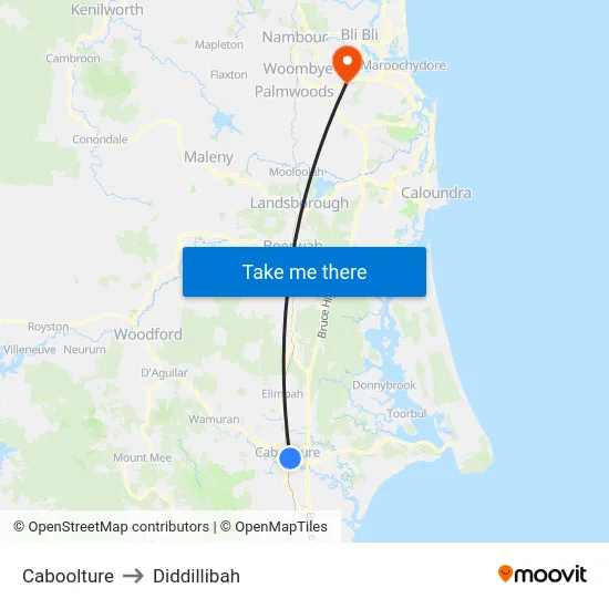 Caboolture to Diddillibah map