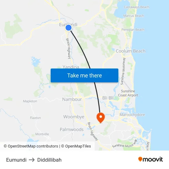 Eumundi to Diddillibah map