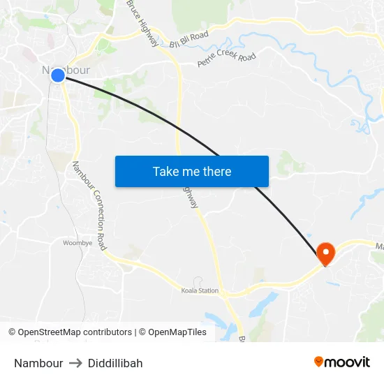 Nambour to Diddillibah map
