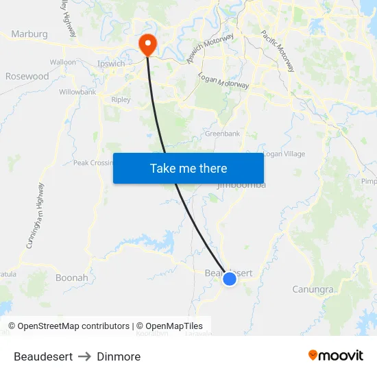 Beaudesert to Dinmore map