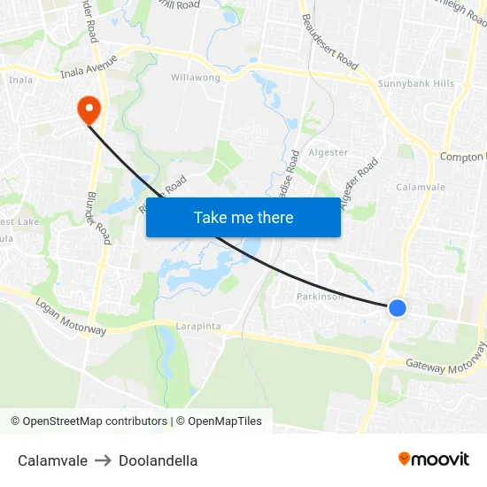 Calamvale to Doolandella map