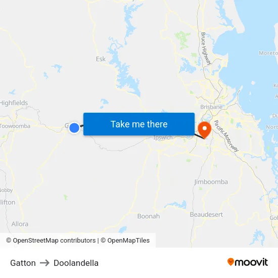 Gatton to Doolandella map