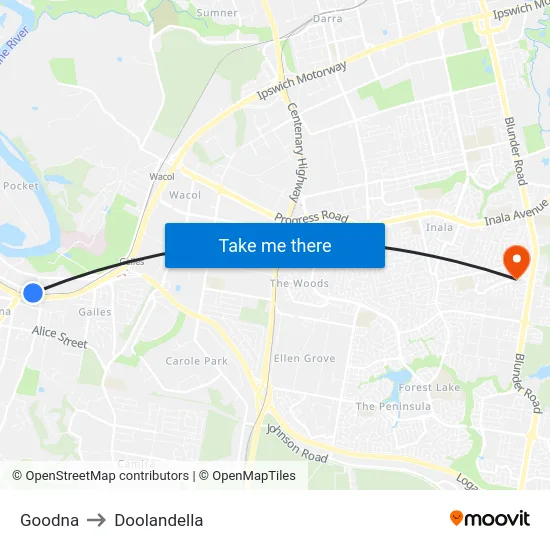 Goodna to Doolandella map