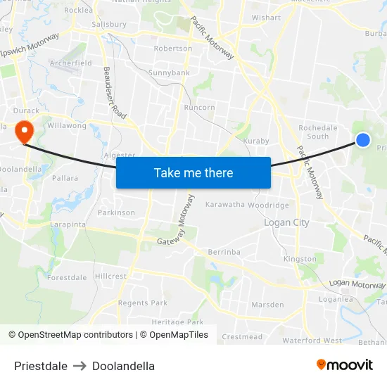 Priestdale to Doolandella map