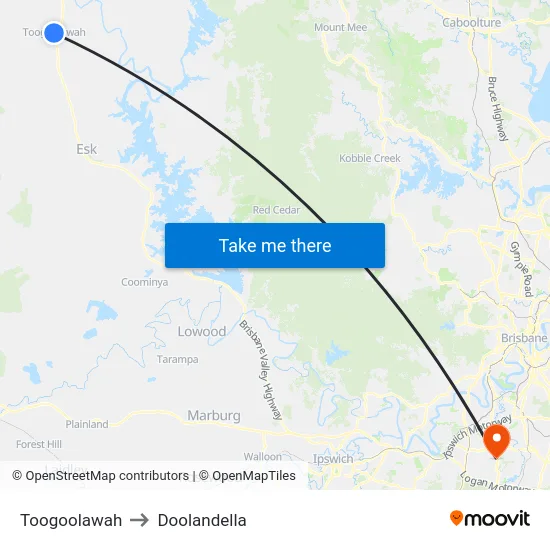 Toogoolawah to Doolandella map