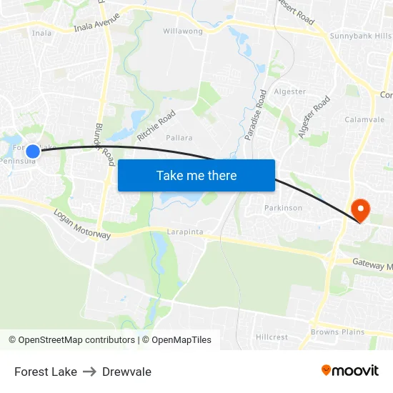 Forest Lake to Drewvale map