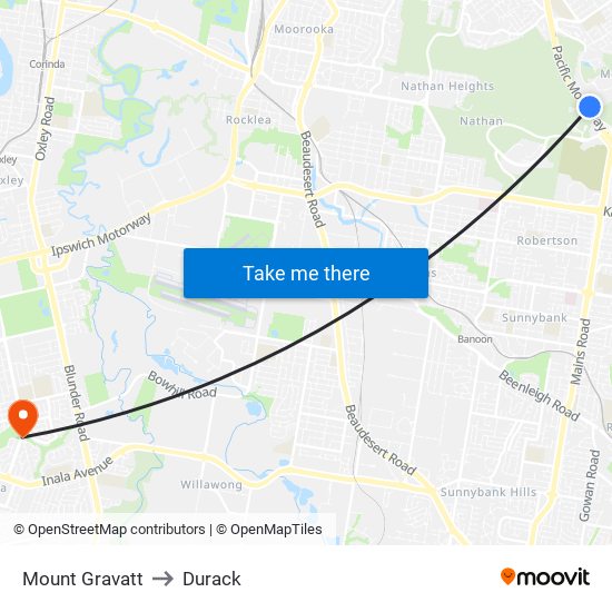 Mount Gravatt to Durack map