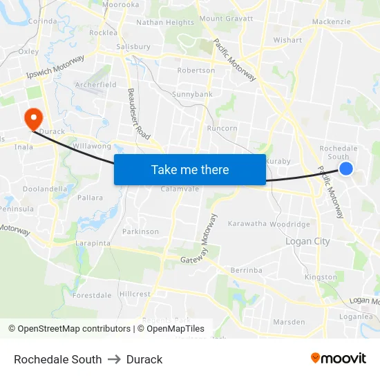 Rochedale South to Durack map