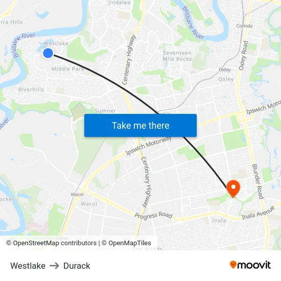 Westlake to Durack map