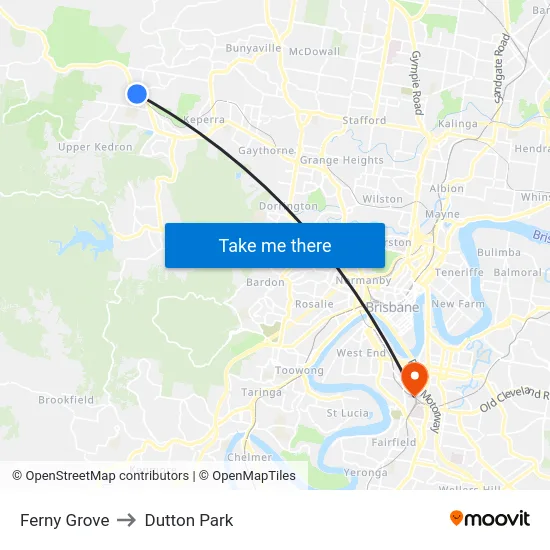 Ferny Grove to Dutton Park map